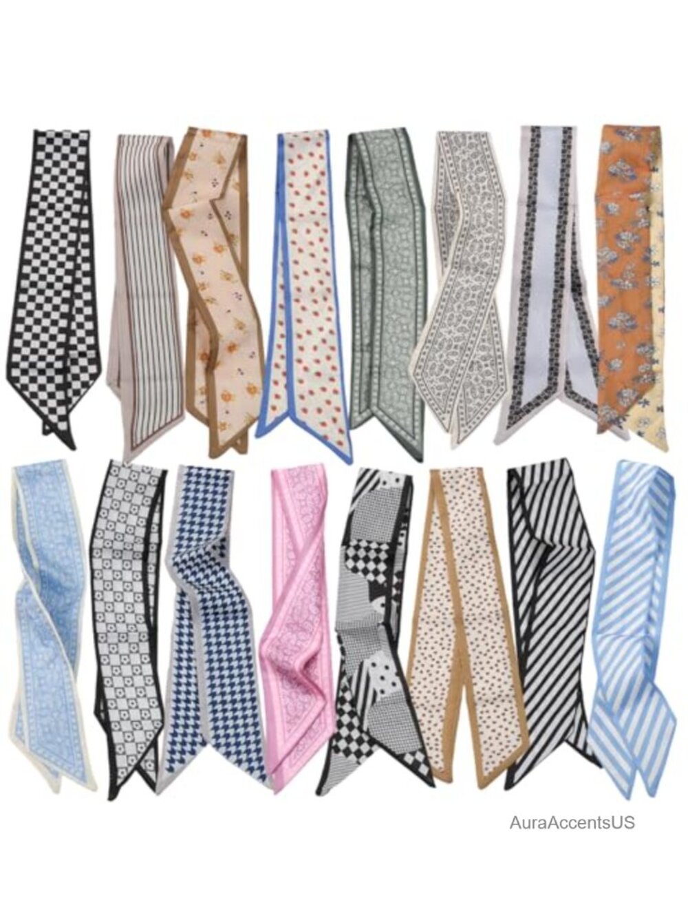 16 Pack Skinny Purse Scarves for Handbags Women Satin Hair Accessory